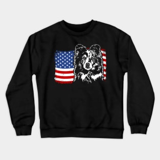 Proud Sheltie American Flag patriotic gift dog Crewneck Sweatshirt